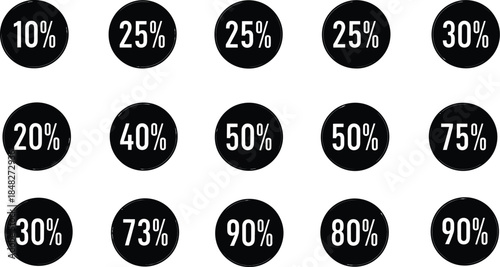 Black percentage circle icons with white text on transparent background silhouette