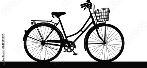 Vintage bicycle with a front basket elegant design on transparent background silhouette
