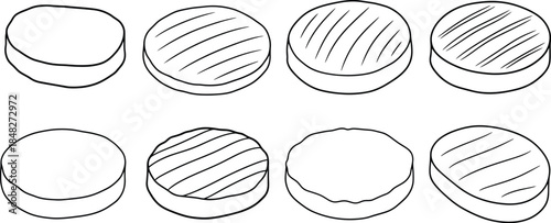 Simple sketch of circular shapes with varying fills on transparent background silhouette