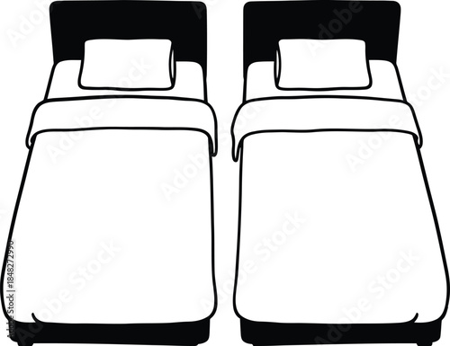 Two twin beds illustration with pillows a clean design on transparent background silhouette