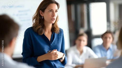 Faceless woman mentor at whiteboard in office training and teaching session learning for skill development career advancement employee workshop coaching leadership internship