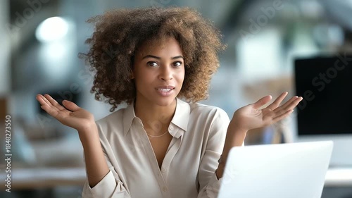 Happy faceless business woman manager explaining software professional elearning webinar employee training office collaboration laptop discussion corporate development