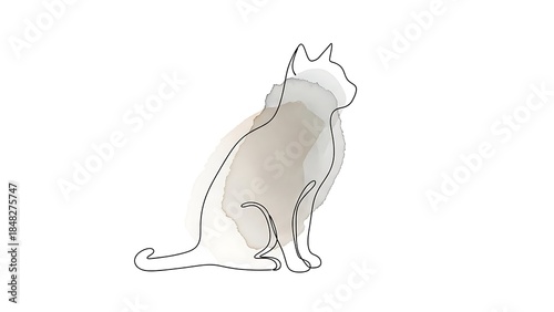 Minimalist single-line drawing of a simple animal silhouette with a neutral watercolor wash behind it
