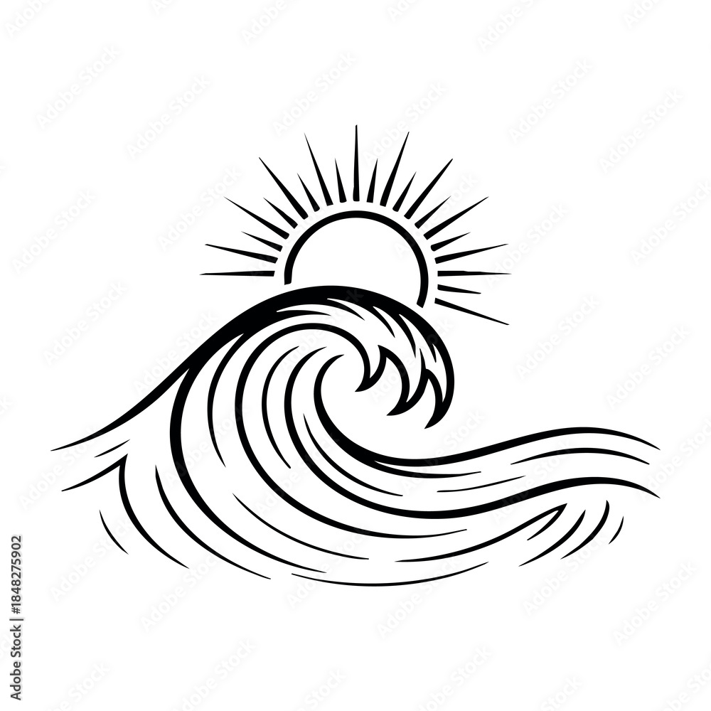 Obraz premium asian water wave silhouettes set in black vector style for traditional and modern design