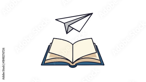 Paper plane flying above an open book representing International Education Day  