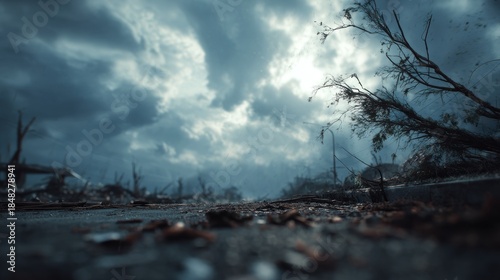 Aftermath of Destructive Storm: Landscape of Decimated Trees and Overcast Sky