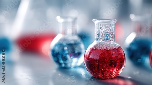 Laboratory Erlenmeyer Flasks with Chemical Solutions for Experimentation