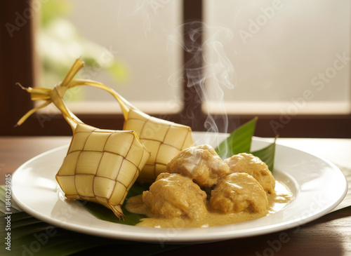 Traditional Ketupat and Opor Ayam Indonesian Festive Dish