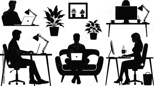 People working and relaxing in a modern minimalist office space setting