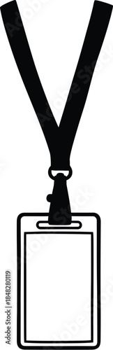 A black lanyard with a blank white rectangular id card holder displayed