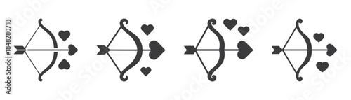 valentines day cupid bow and arrow icon set