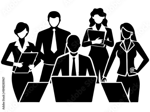 Business people working together on computers flat