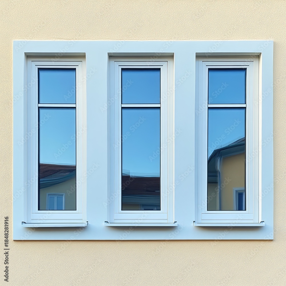 Obraz premium Three windows with white frames and clear glass