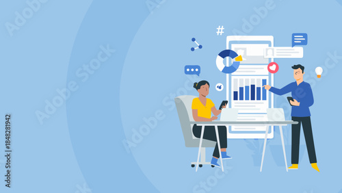 A woman follows social media interactions