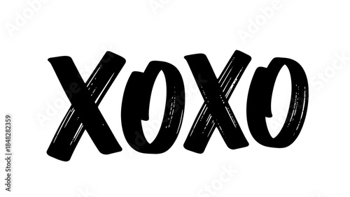 Elegant xoxo typography in black, hand-drawn illustration on white background