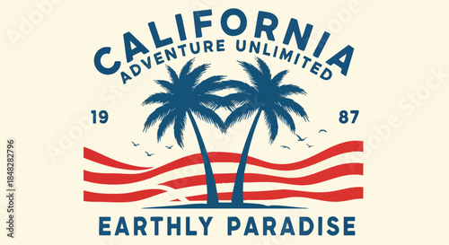 California Adventure Unlimited - Tropical Paradise Vibes with Palm Trees and Waves.