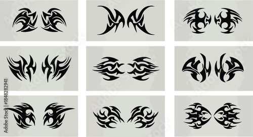 Collection of modern tribal tattoo designs and graphic elements for customization.