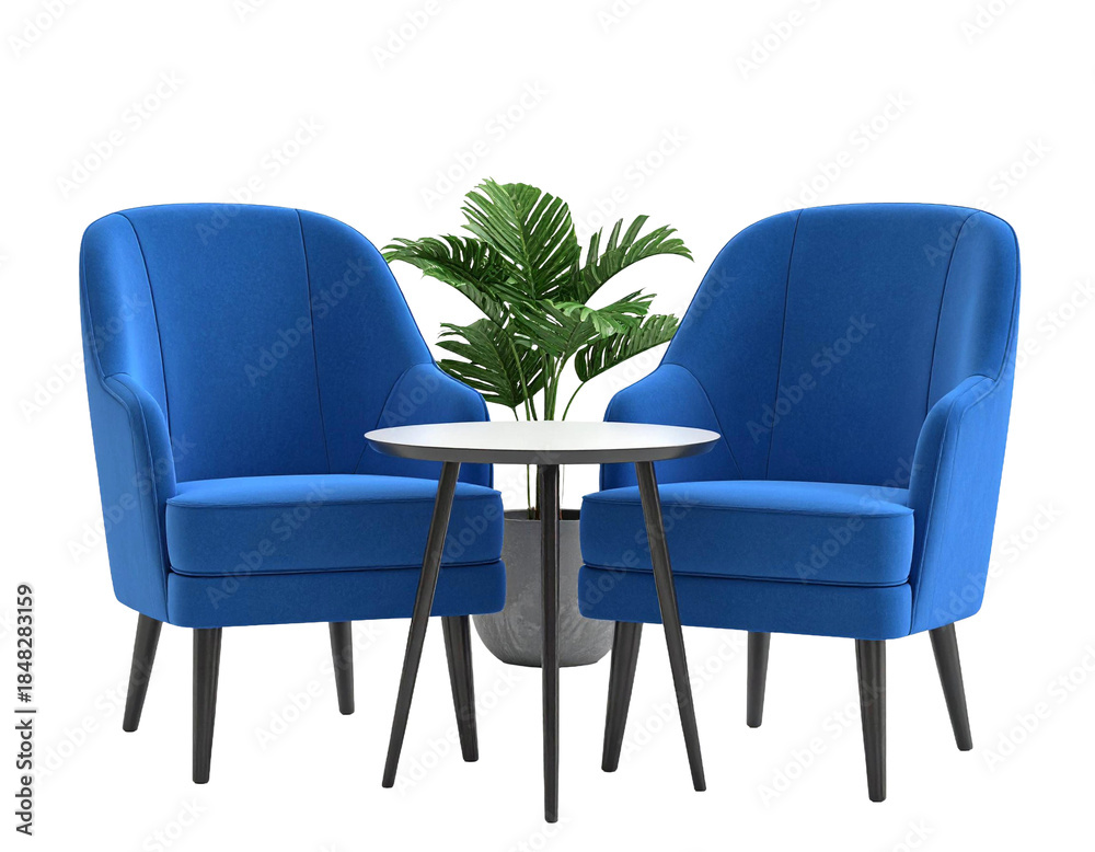 Fototapeta premium Modernes Möbelset mit zwei blauen Sesseln – 3D-Rendering