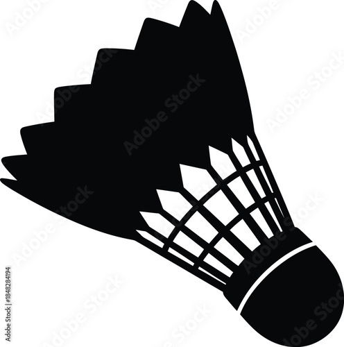 A simple black and white illustration of a badminton shuttlecock design