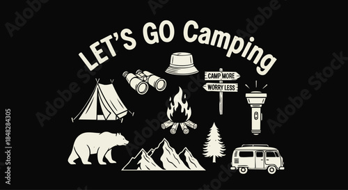 Retro Camping Adventure Illustration: Let's Go Camping.