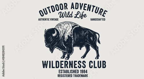 Retro Outdoor Adventure Bison Emblem for Wilderness Club - Vintage Design.