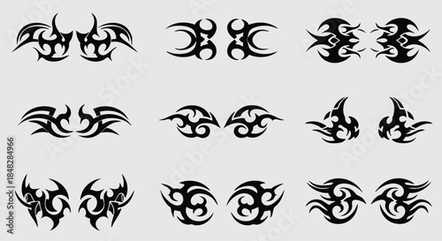 Tribal Tattoo Designs - Set of 12 Black Vector Graphics for Customization.