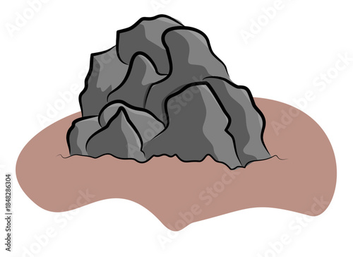Jagged Grey Rock and Stone Boulder on Earth Ground Vector Illustration Isolated on White