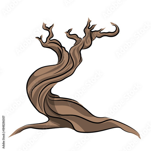 Gnarled and Twisted Old Dead Tree Trunk Vector Illustration Isolated on White Background