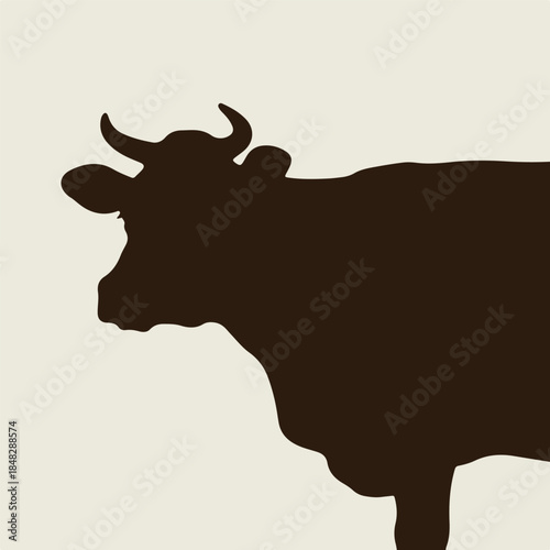 Dark brown cow silhouette profile on a light beige background cattle animal