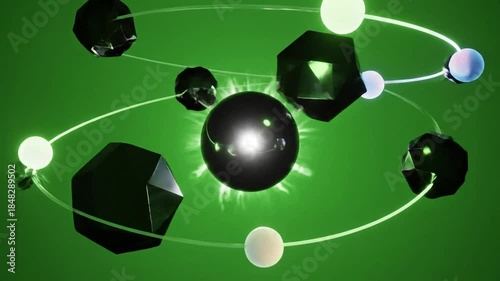 Floating Green Shapes Rotate with geometric shapes rotating around a effect ad_ready green screen floating geometric shapes style