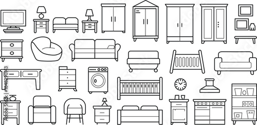 Architectural furniture outline designs, apartments living room vector elements