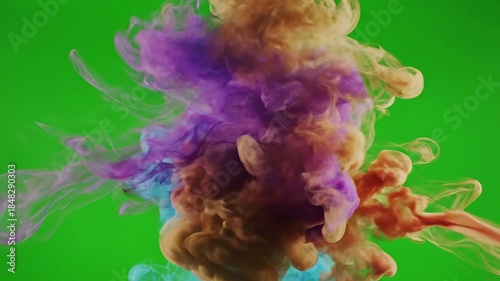 Colorful Smoke Evolving on Pure Green Screen with colorful smoke evolving on pure effect green screen smoke plumes style featuring