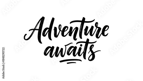 Handwritten 'Adventure Awaits' graphic design element for travel and inspirational themes
