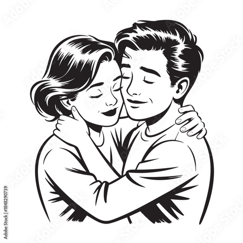 Loving couple embracing with eyes closed in romantic gesture