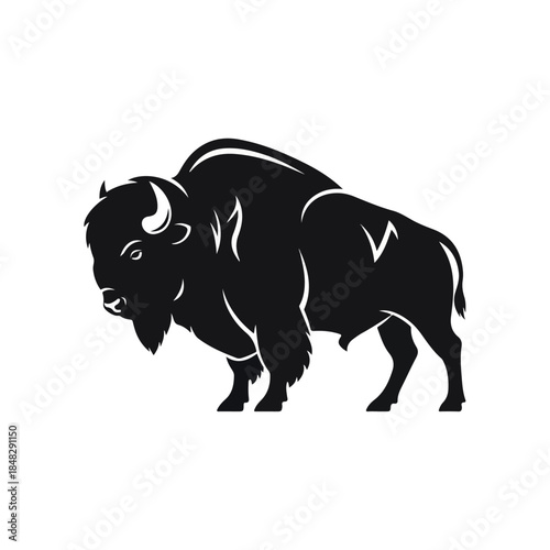 Majestic American Bison Silhouette Standing Proudly in Black and White.