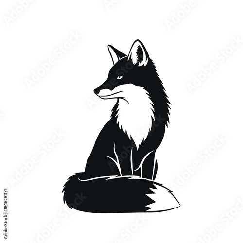 Elegant Black and White Fox Silhouette Sitting Gracefully.