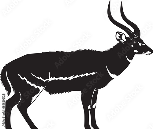 Black Silhouette of a Majestic Antelope with Long Curved Horns.