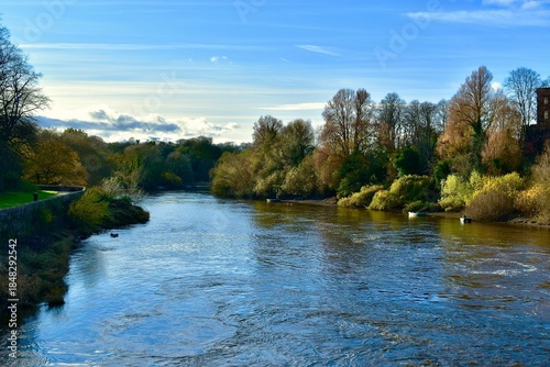 Landscape with the River Dee in Chester in autumn, England, UK