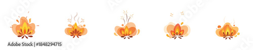 Camp Fire Abstract Flat Vector Bonfire Flame Illustration Set
