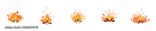 Camp Fire Abstract Minimal Flat Vector Flame Illustration Collection