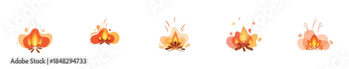 Camp Fire Abstract Flat Vector Flame Illustration Collection Set