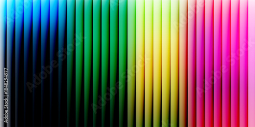 Colorful neon gradient ribbed fractal glass shimmers with green blue and pink hues. Bright digital background with energy of summer warmth and joy for modern designs and futuristic aesthetics. Vector