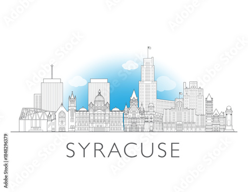 Syracuse New York cityscape illustration skyline drawing