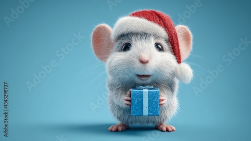 Santaâ€™s little helper: a mouseâ€™s merry holiday adventure. High resolution. Christmas glow: a mouse baby's delightful holiday showcase. Editorial style. Commercial image.