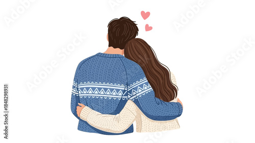 Illustration of a Young Couple Hugging