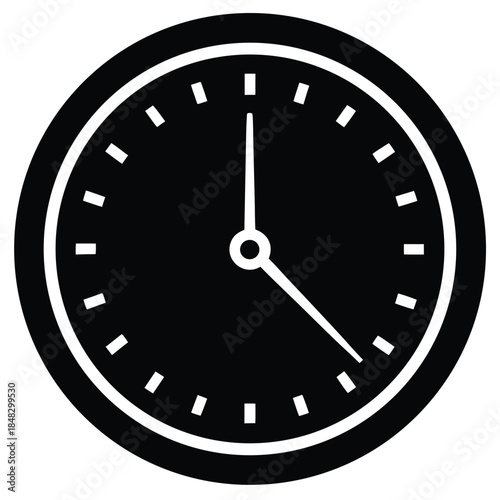 Classic black and white simple clock icon, representing time and punctuality.