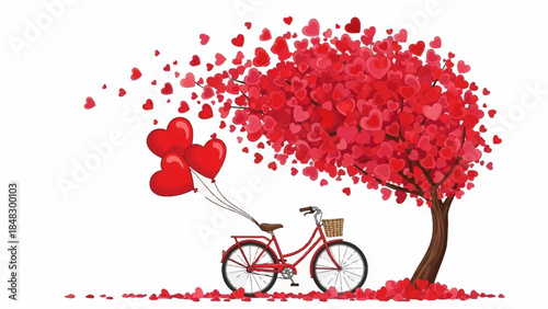 Romantic Journey Illustration with a Bicycle and Hearts

