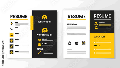 Three resume templates with black, white, and yellow design elements