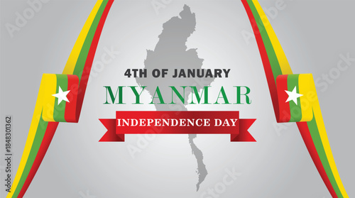 Myanmar independence day greeting card banner with template text vector
