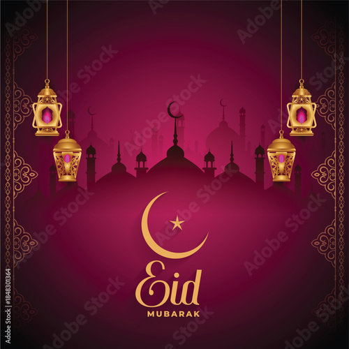 Islamic festival Eid Mubarak greeting stylish purple  background design